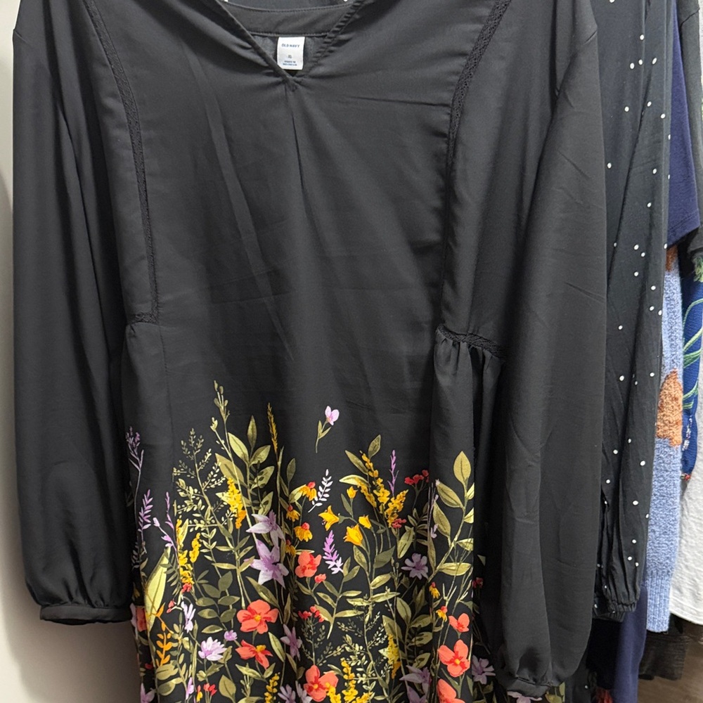 Old Navy Black Floral Midi Dress